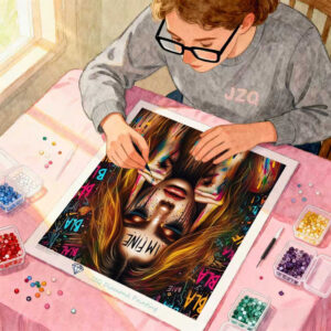 Alternative view of 5D Diamond Painting Set - Graffiti-style Theme, Including a Colorful Portrait of a Young Woman with "I'm Fine" Written on Her Forehead, Round Diamond Beads and Bright Colors. Suitable for Home and Office Wall Decoration, Halloween & Christmas Gifts