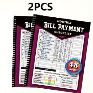 Monthly Bill Payment Statistics Plan List, 48 Months, Organizer Of Household And Financial Management, Household Expenditure List, Debt Management & Savings Goals - Portable Bookkeeping Organizer