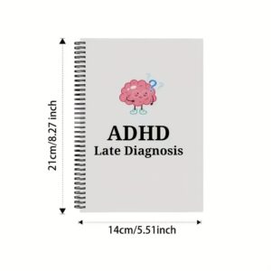 Alternative view of Adult ADHD Late Diagnosis Plan - "Overcoming Procrastination, Problem Solving" Worksheet with Brain Illustrations - English Version, ADHD Cognitive Materials | Creative Adult Workbook | Durable Spiral Binding