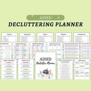 Meal Planning for ADHD, ADHD Organization Planner, Decluttering Checklist, ADHD Decluttering Challenge, Guide to Decluttering, Workbook for Decluttering, Organize Your Living Space