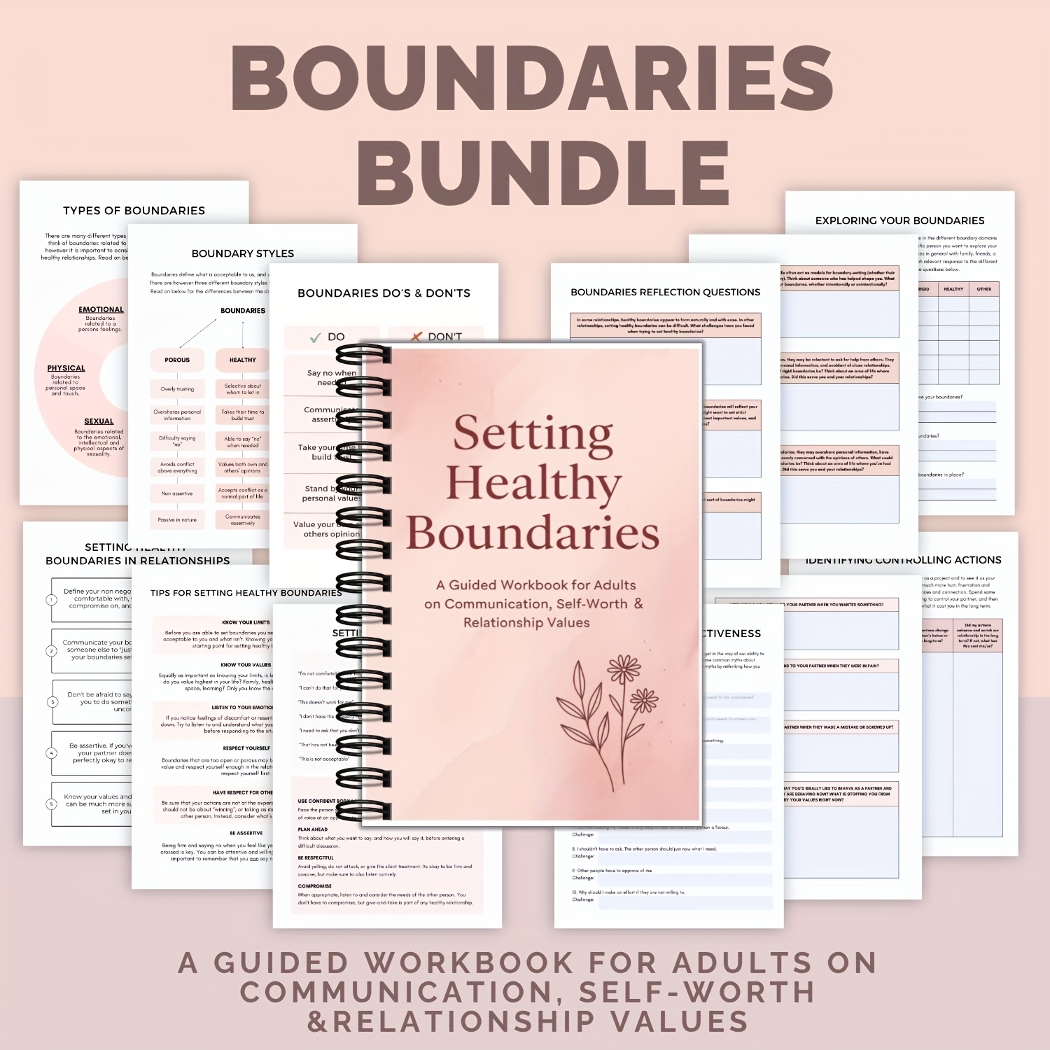 Healthy Boundaries Bundle Healthy Boundaries Bundle: Boundary Worksheets for Adults, Effective Communication Workbook, Identifying Values in Relationship