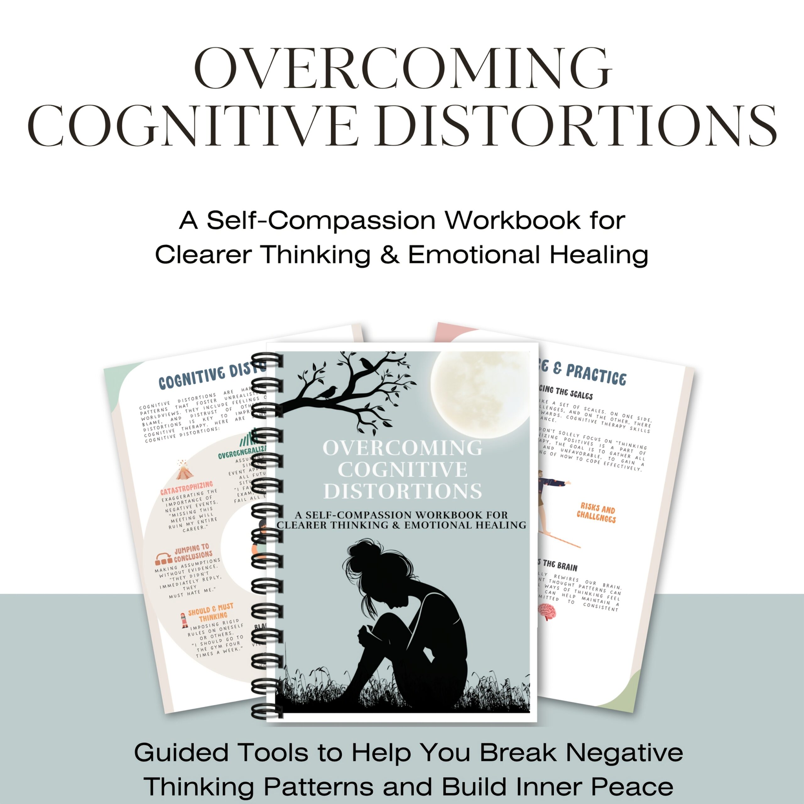 Cognitive Distortion Workbook Self-Compassion Anxiety Management Relax Spiral Bound Cognitive Notebook Mental Health Emotional Wellness Reframing Exercises Premium Paper Spiritual Design Spiral Coil