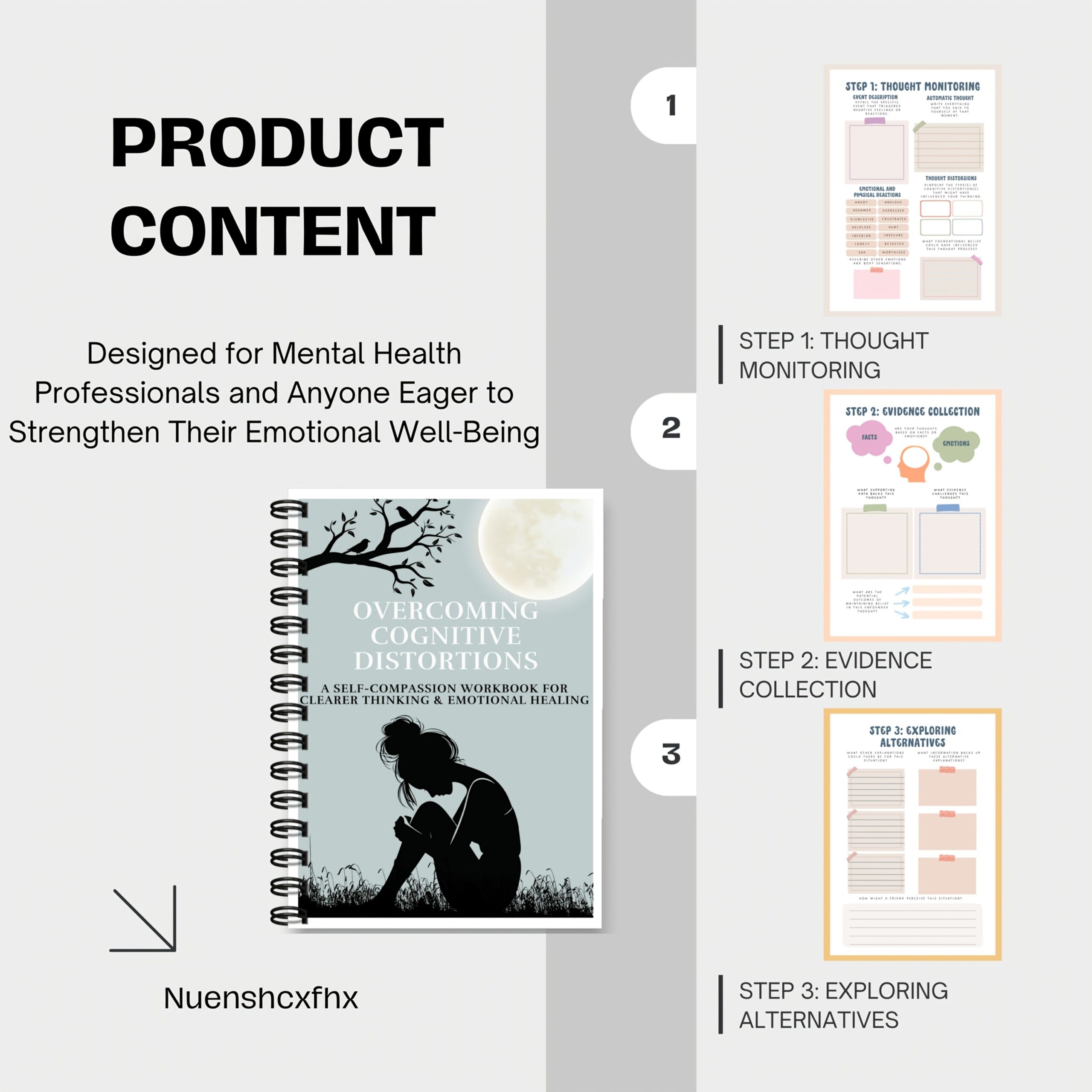 Cognitive Distortion Workbook Self-Compassion Anxiety Management Relax Spiral Bound Cognitive Notebook Mental Health Emotional Wellness Reframing Exercises Premium Paper Spiritual Design Spiral Coil - Image 4